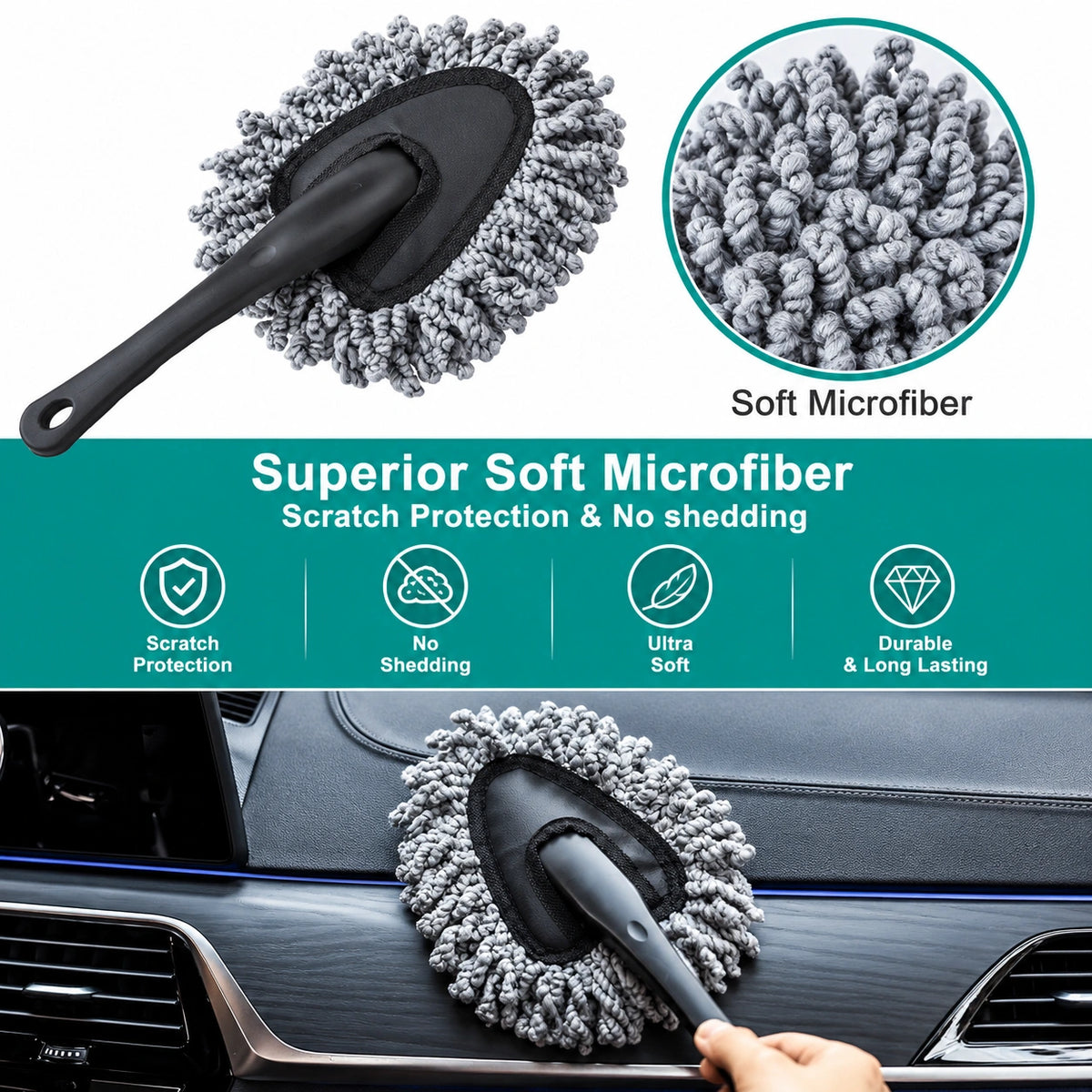 Microfiber Car Cleaning Duster – Soft Dusting Brush for Car Interior & Home