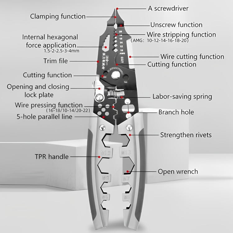 Multifunctional Wire Stripper & Crimping Pliers – Heavy Duty Electrical Hand Tool