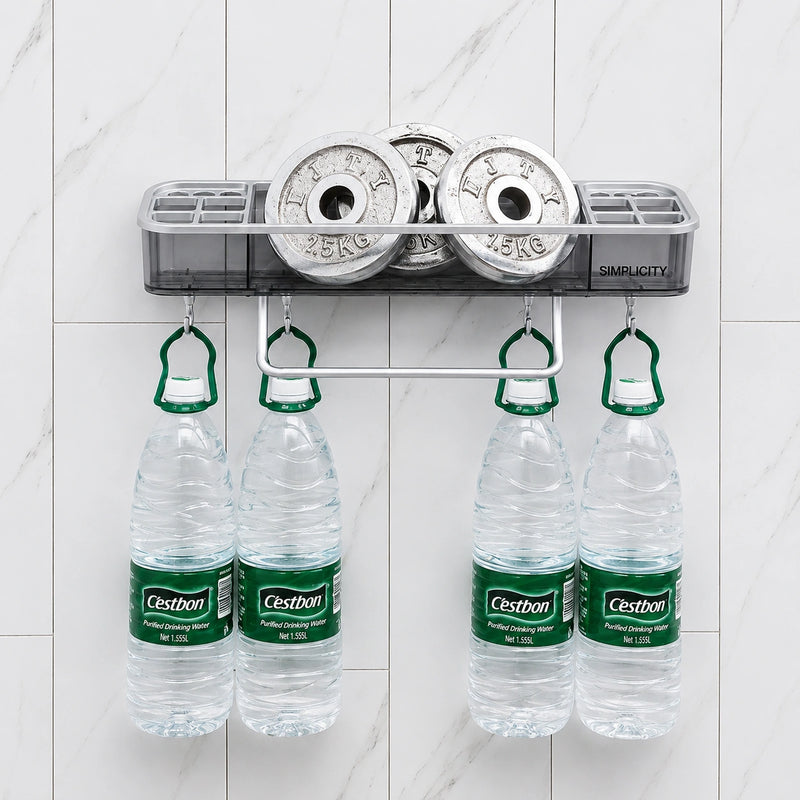 Adhesive Bathroom & Makeup Shelf with Towel Hanger – No-Drill Cosmetic Organizer