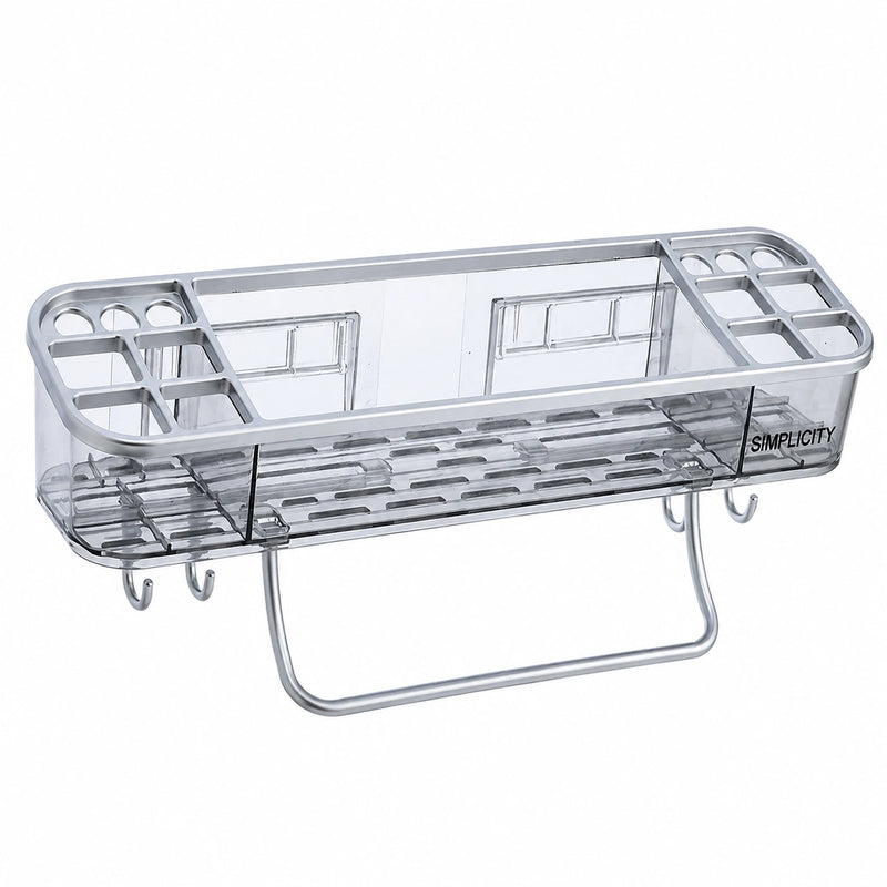 Adhesive Bathroom & Makeup Shelf with Towel Hanger – No-Drill Cosmetic Organizer