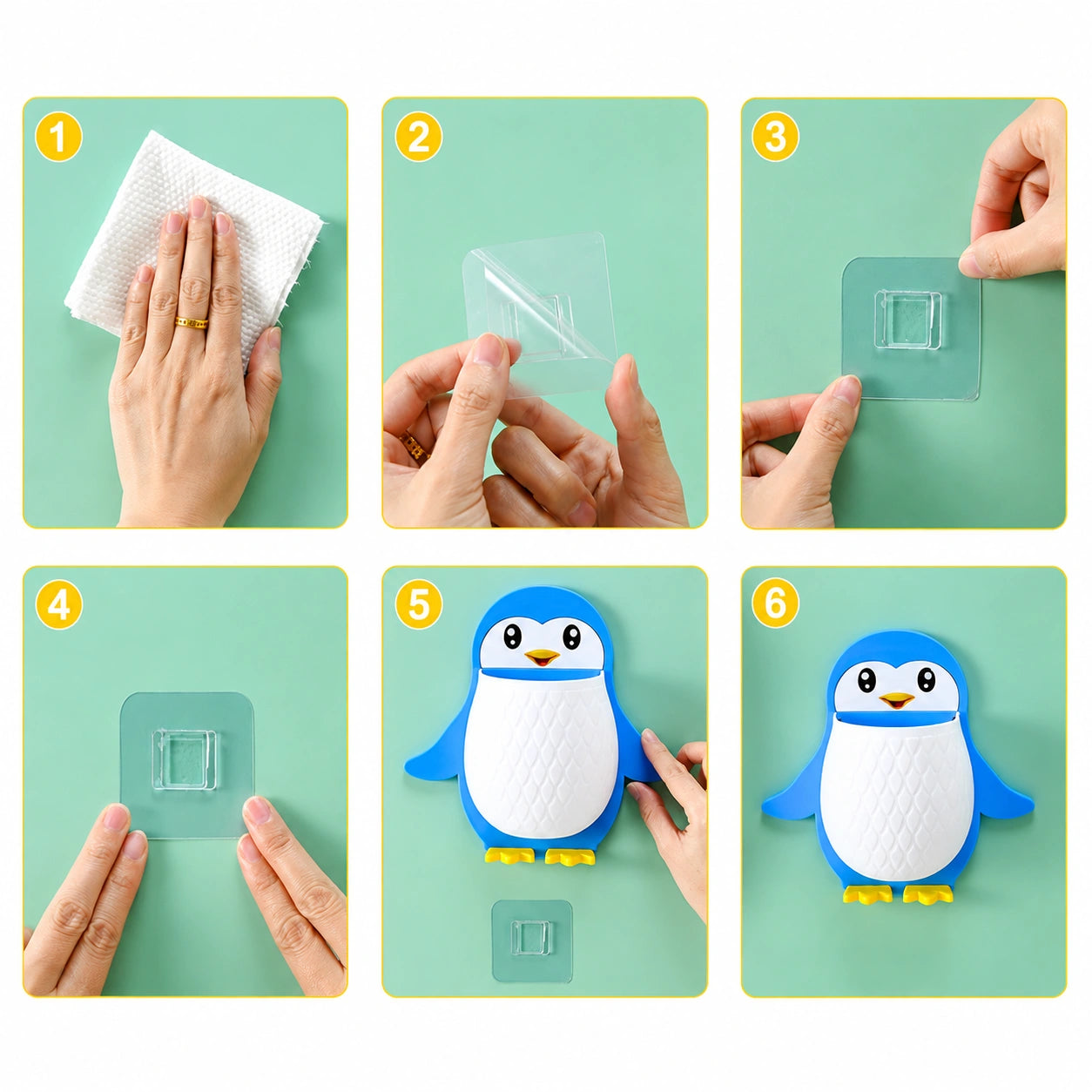Cute Penguin Wall Storage Rack – 1-Tier Toothbrush & Cosmetic Organizer