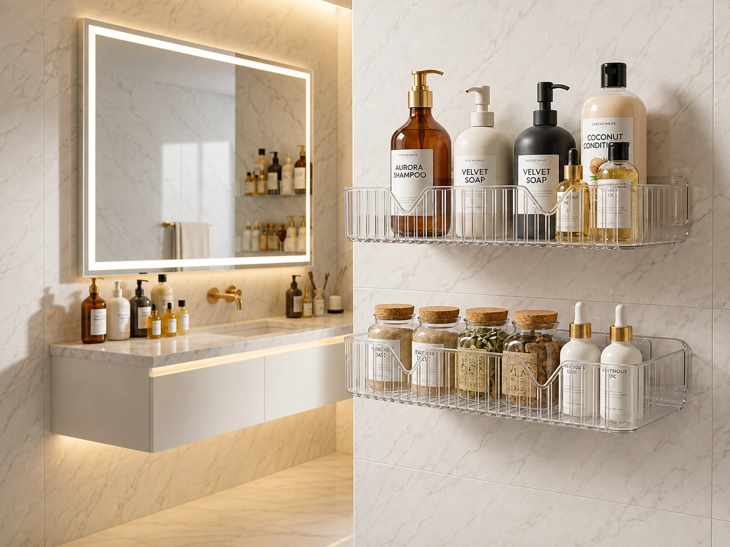 Luxury Bathroom Corner Shelf – No-Drill Shower Caddy & Toiletry Organizer