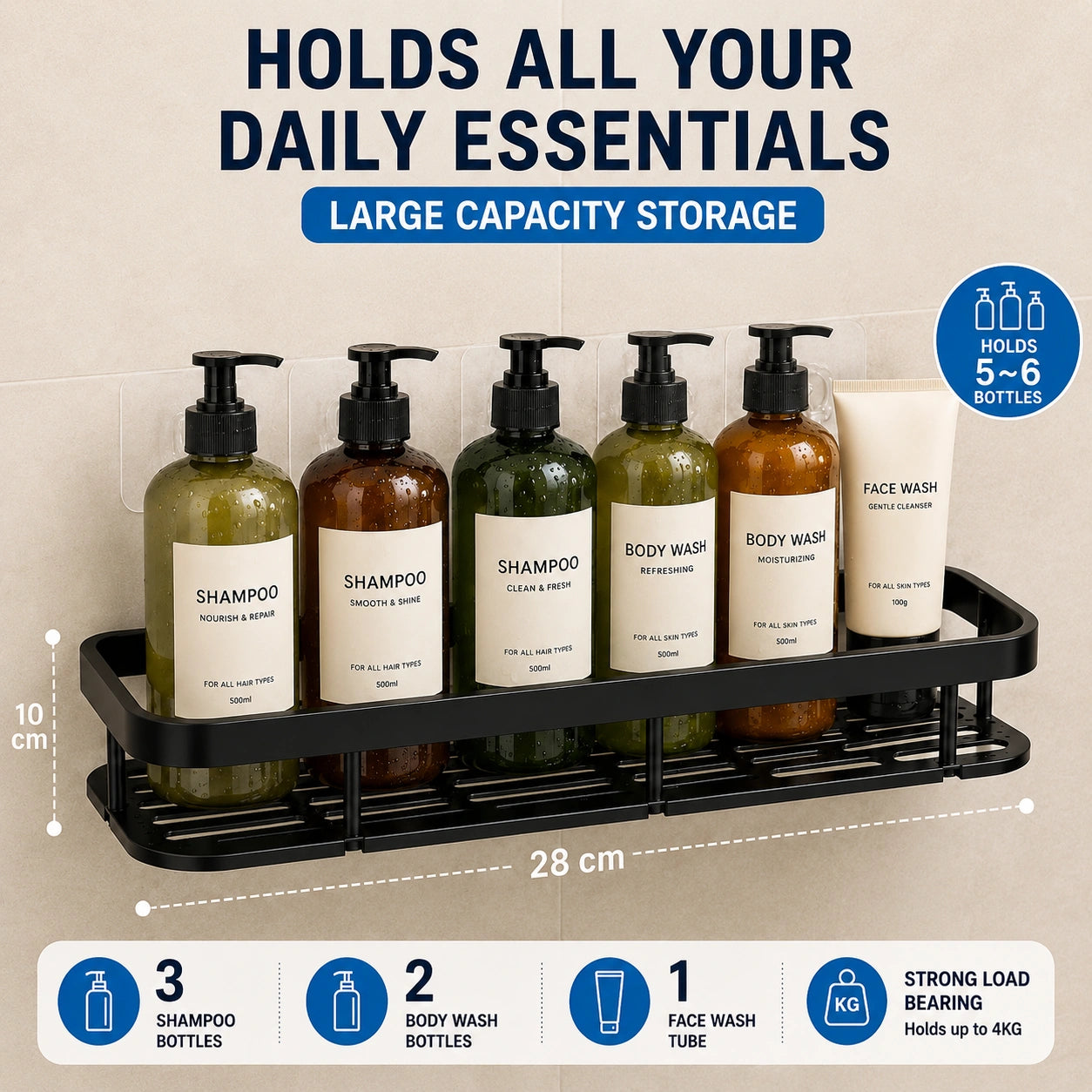 Wall Shelf – Self-Adhesive Bathroom & Kitchen Storage Rack