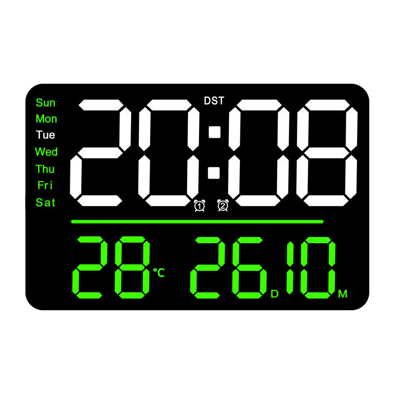 Modern Square Design Digital LED Alarm Clock with Mute Function and Week Display Large Size for Bedroom and Living Room Wall