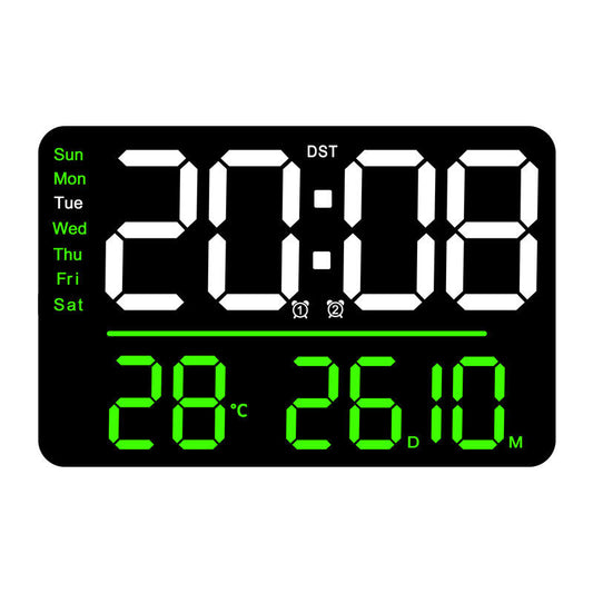 Modern Square Design Digital LED Alarm Clock with Mute Function and Week Display Large Size for Bedroom and Living Room Wall