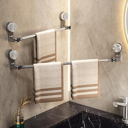 Primechoice Rotating Retractable Towel & Shoe Rack – Punch-Free Corner Bathroom Storage Rod with Vacuum Mount
