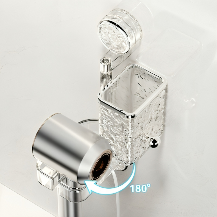 Bathroom Organiser Without Drill | Clear Plastic Toothbrush Holder & Hair Dryer Holder | Wall Mount | Self-Adhesive