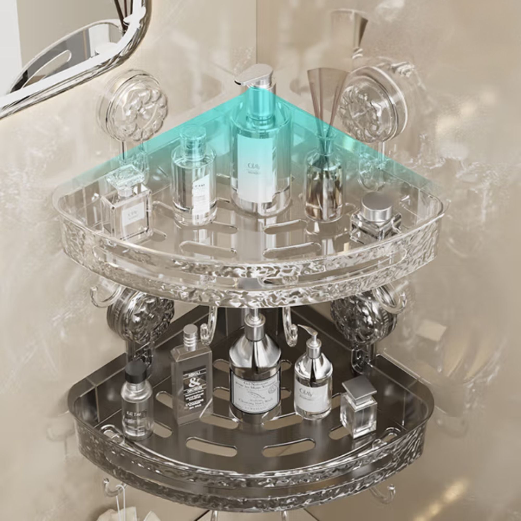 Triangle Suction Corner Rack – Punch-Free, Waterproof Bathroom Storage Solution