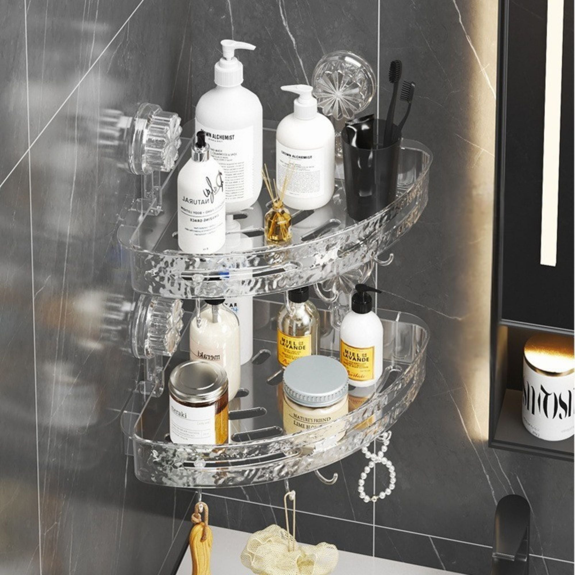 Triangle Suction Corner Rack – Punch-Free, Waterproof Bathroom Storage Solution