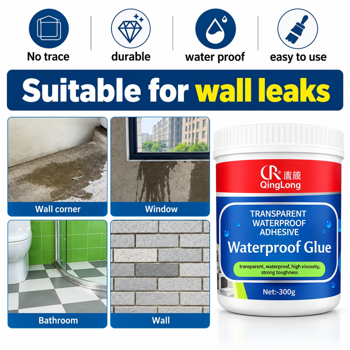 Transparent Waterproof Adhesive – Heat & Cold Resistant Sealant 300g