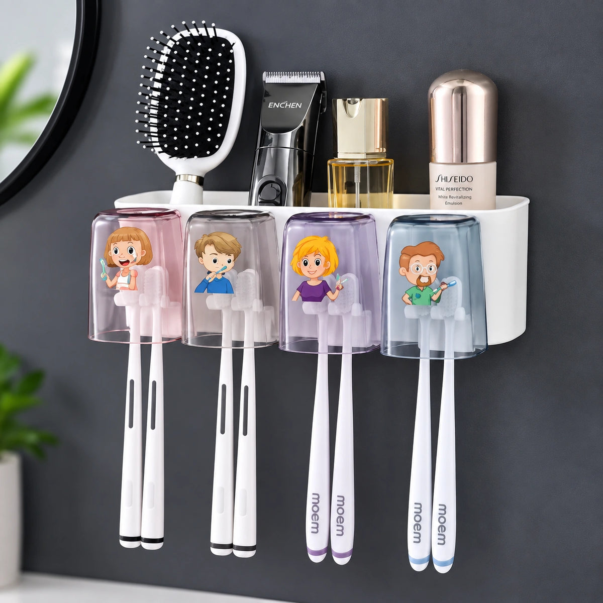 Wall-Mounted Toothbrush Holder – 4-Slot Family Toothbrush & Bathroom Organizer