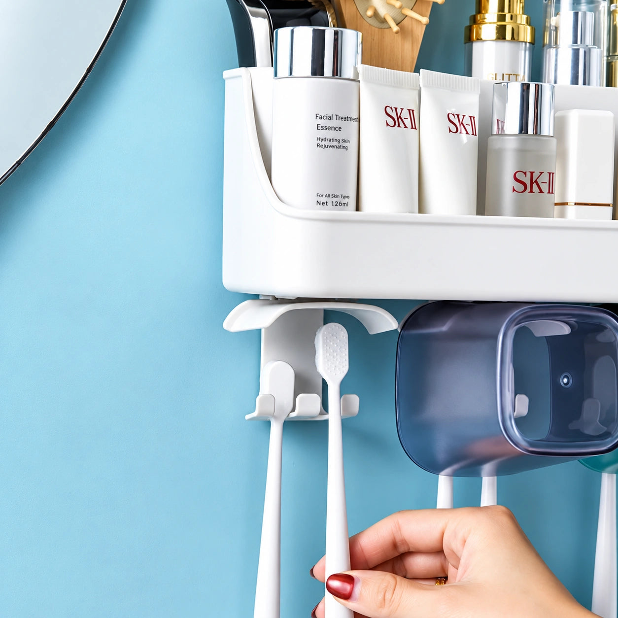 Wall-Mounted Bathroom Organizer – Toothbrush Holder & Cosmetic Storage Shelf