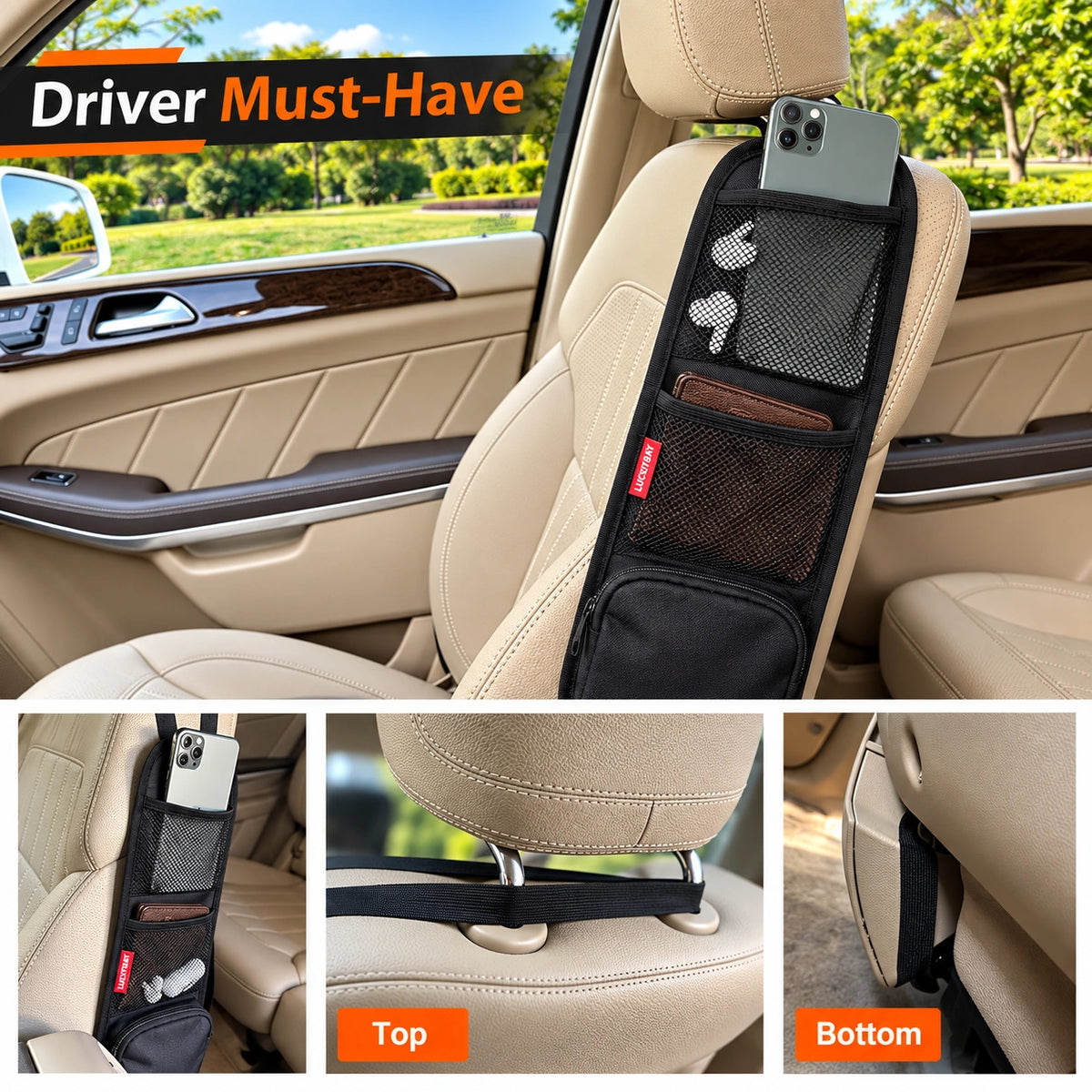 Car Seat Back Organizer – Multi-Pocket Hanging Storage Bag for Phone & Accessories