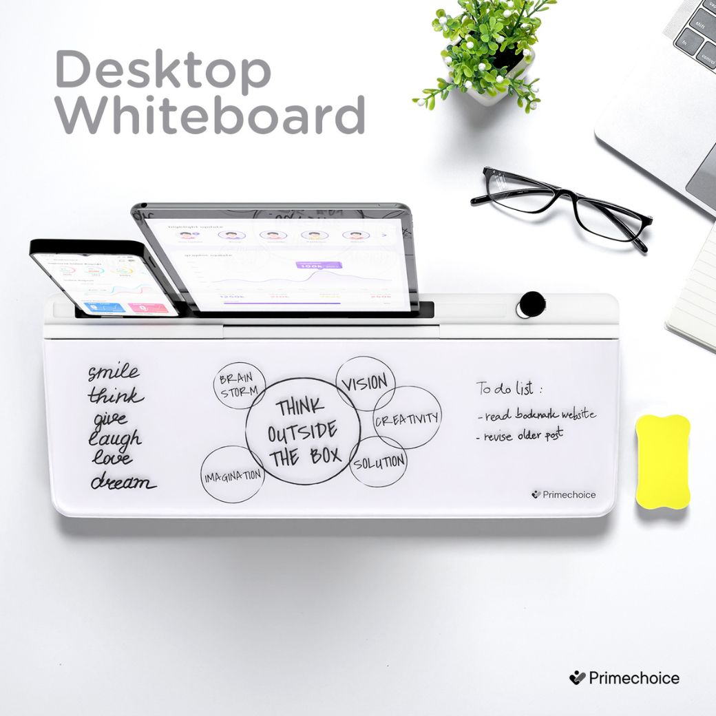 Premium Glass Whiteboard & Desk Organizer for Desktop and Computer ...