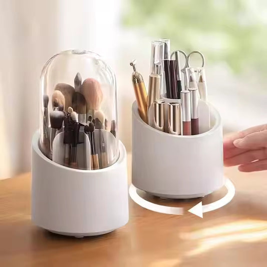 Rotating Makeup Brush Organizer with Lid