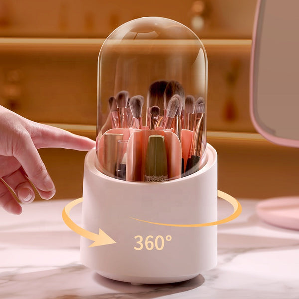 Rotating Makeup Brush Organizer with Lid