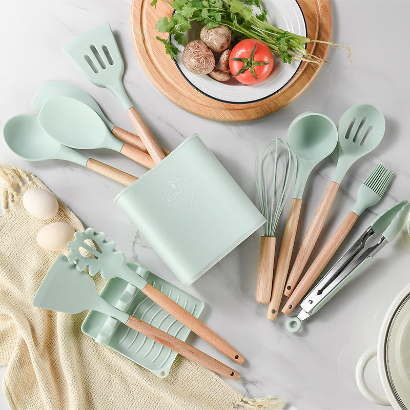 Kitchen Utensils 12 Pcs Set - Non-Stick Silicone Cooking Tools