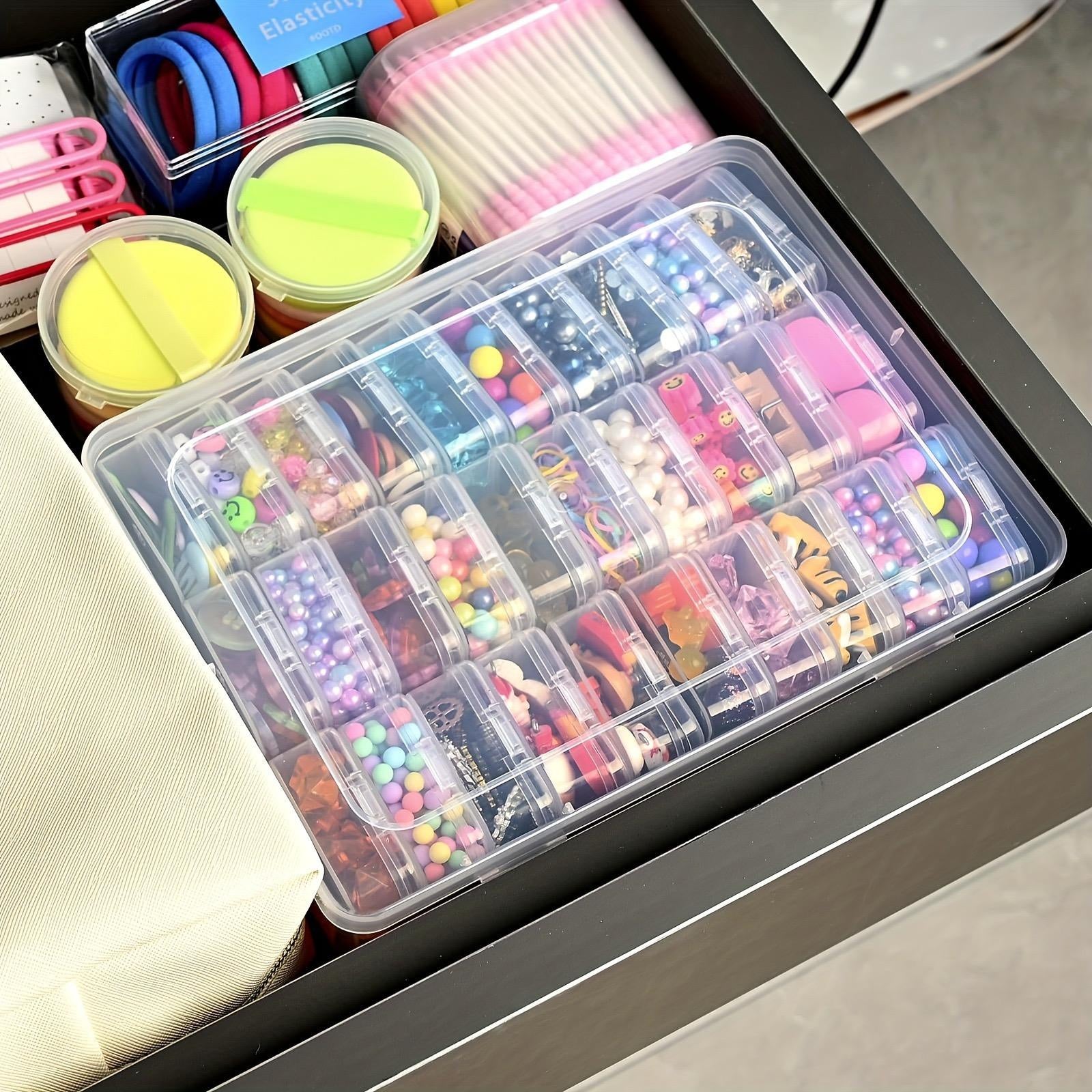 Large Clear Plastic Organizer Boxes – 30-Pack Folding Mini Bead Storage Cases