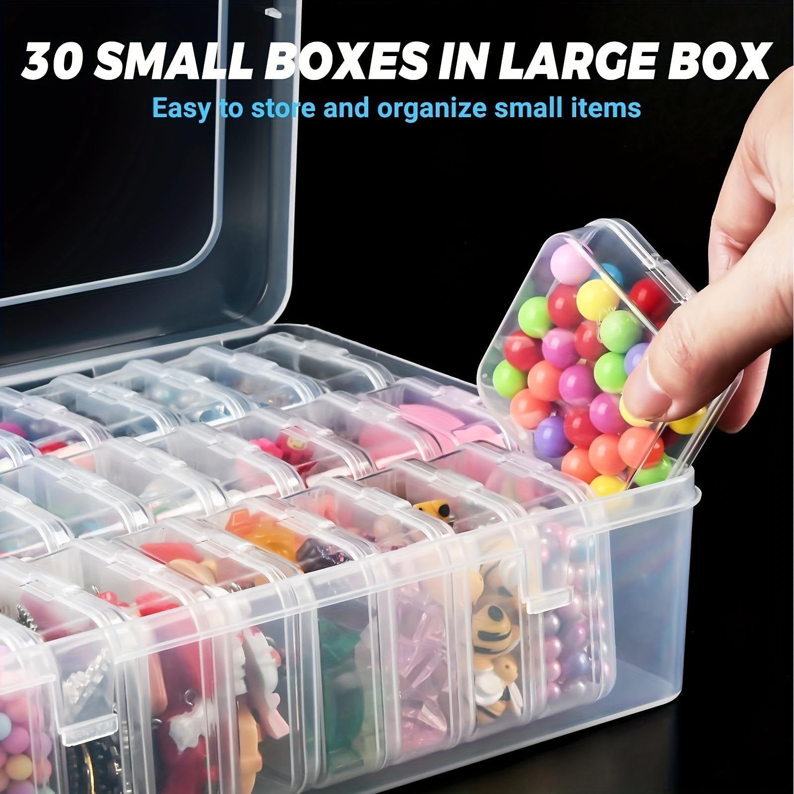 Large Clear Plastic Organizer Boxes – 30-Pack Folding Mini Bead Storage Cases