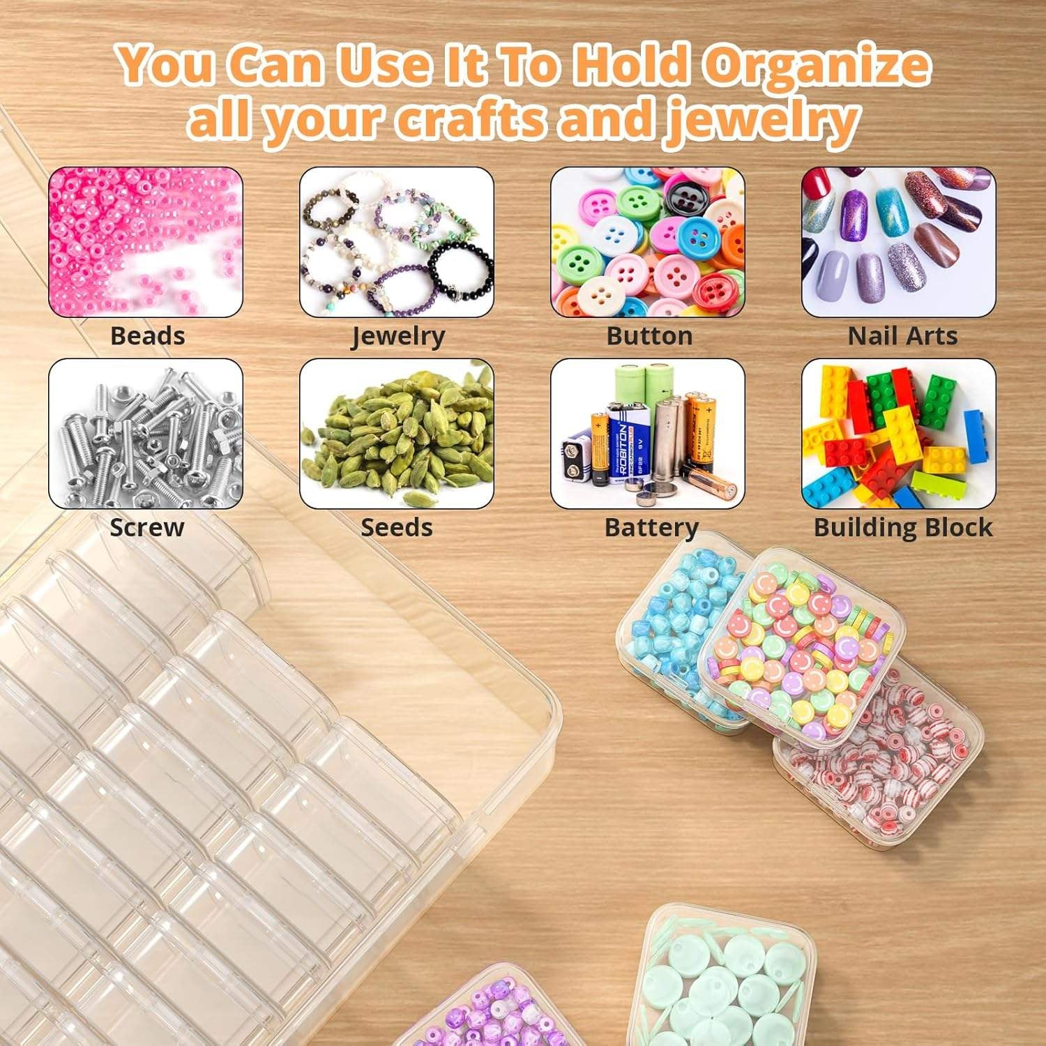 Large Clear Plastic Organizer Boxes – 30-Pack Folding Mini Bead Storage Cases