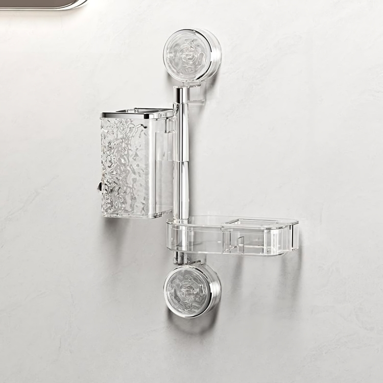 Bathroom Organiser Without Drill | Clear Plastic Toothbrush Holder & Hair Dryer Holder | Wall Mount | Self-Adhesive