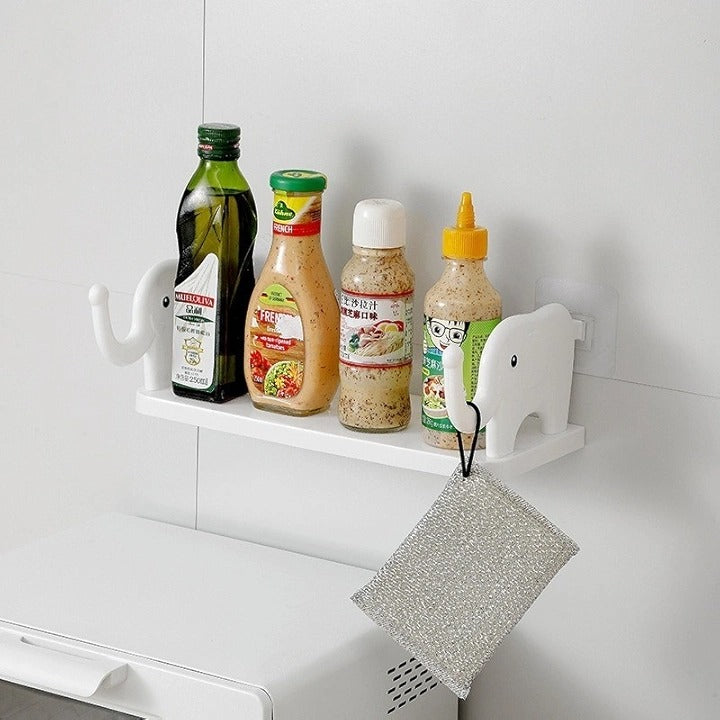 Elephant Buddy Floating Shelf – Punch-Free Wall Hanging with Guardrail & Hook