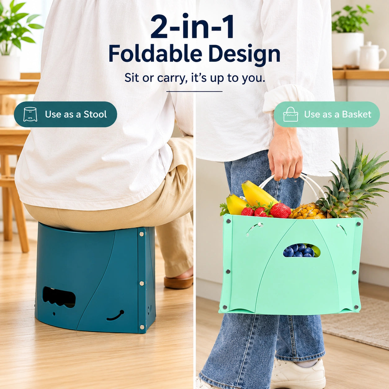 Foldable Portable Stool & Shopping Bag – Lightweight Folding Seat for Travel & Outdoor Use
