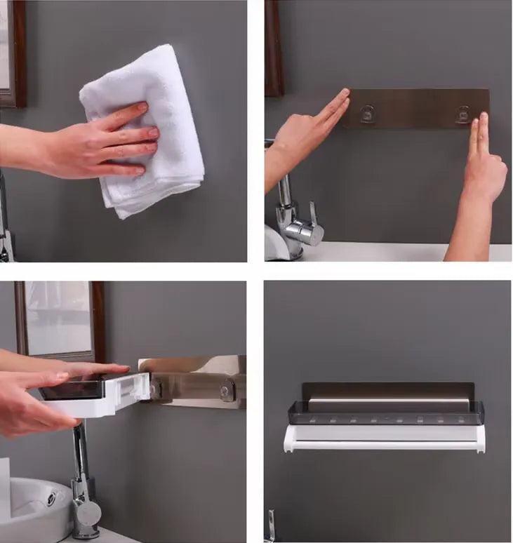 Adhesive Wall-Mounted Shelf – No-Drill Kitchen & Bathroom Storage Rack