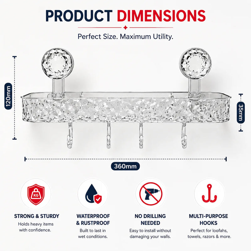 Primechoice Non-Perforated Vacuume Mount Storage Rack – Non-Drill Bathroom Wall Shelf for Toiletries & Washbasin