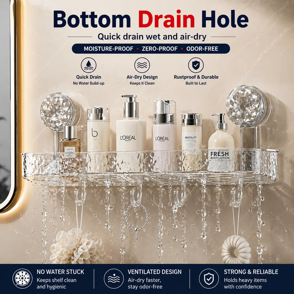 Primechoice Non-Perforated Vacuume Mount Storage Rack – Non-Drill Bathroom Wall Shelf for Toiletries & Washbasin
