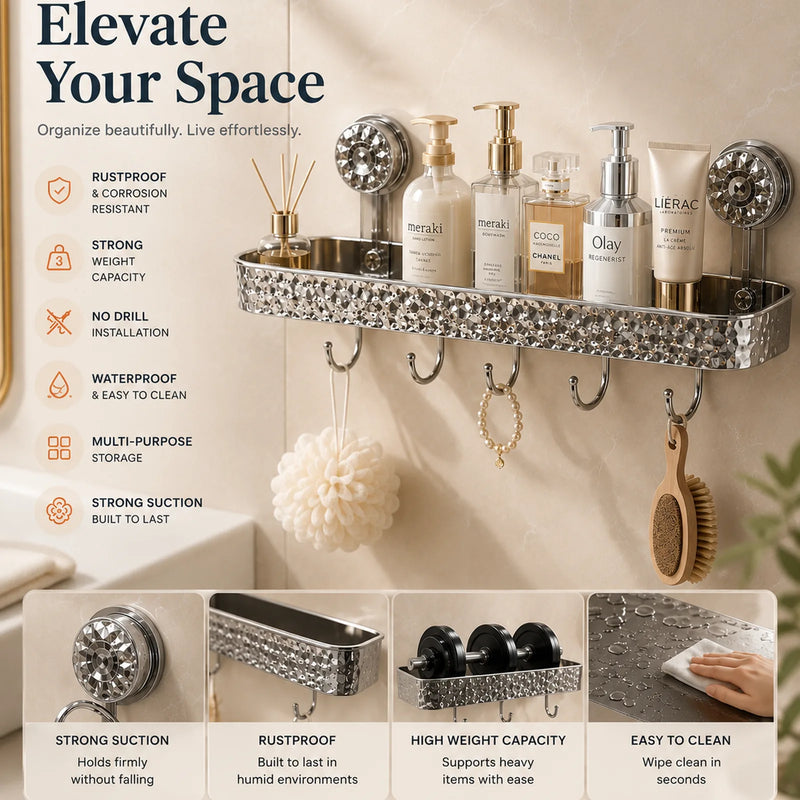 Primechoice Non-Perforated Vacuume Mount Storage Rack – Non-Drill Bathroom Wall Shelf for Toiletries & Washbasin