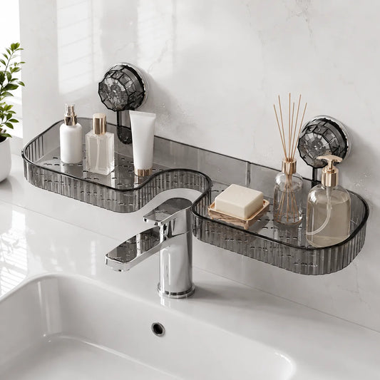 Suction Shelf for Sink Bathroom Storage Rack - Toothbrush Holder & Cosmetic Organizer