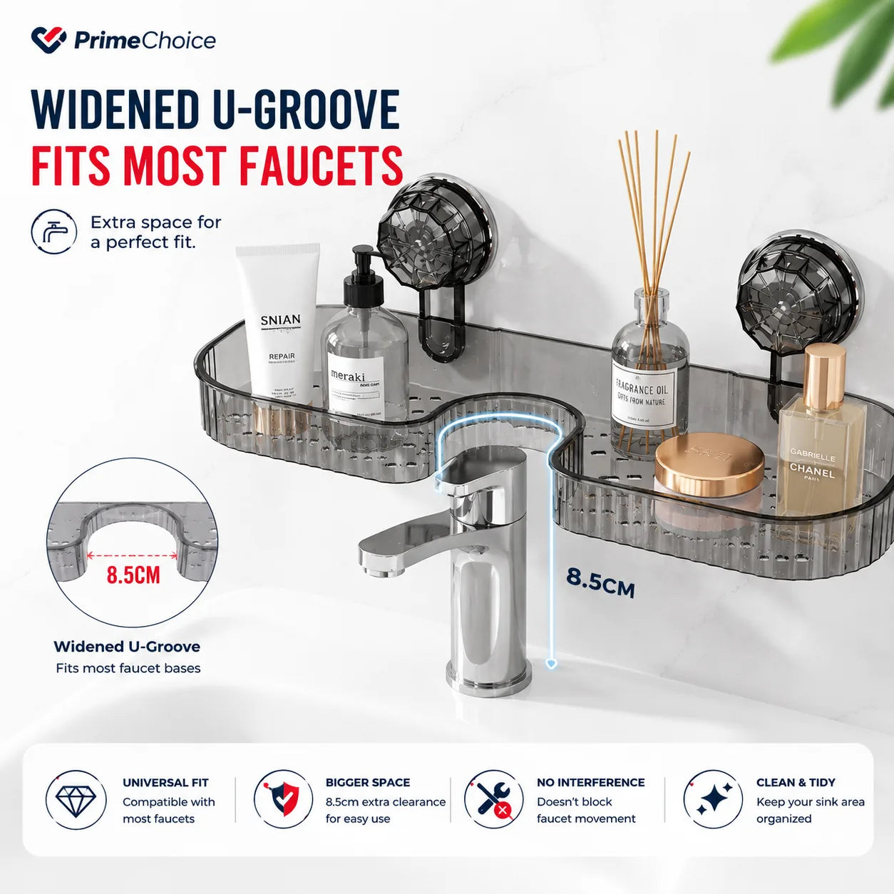 Suction Shelf for Sink Bathroom Storage Rack - Toothbrush Holder & Cosmetic Organizer