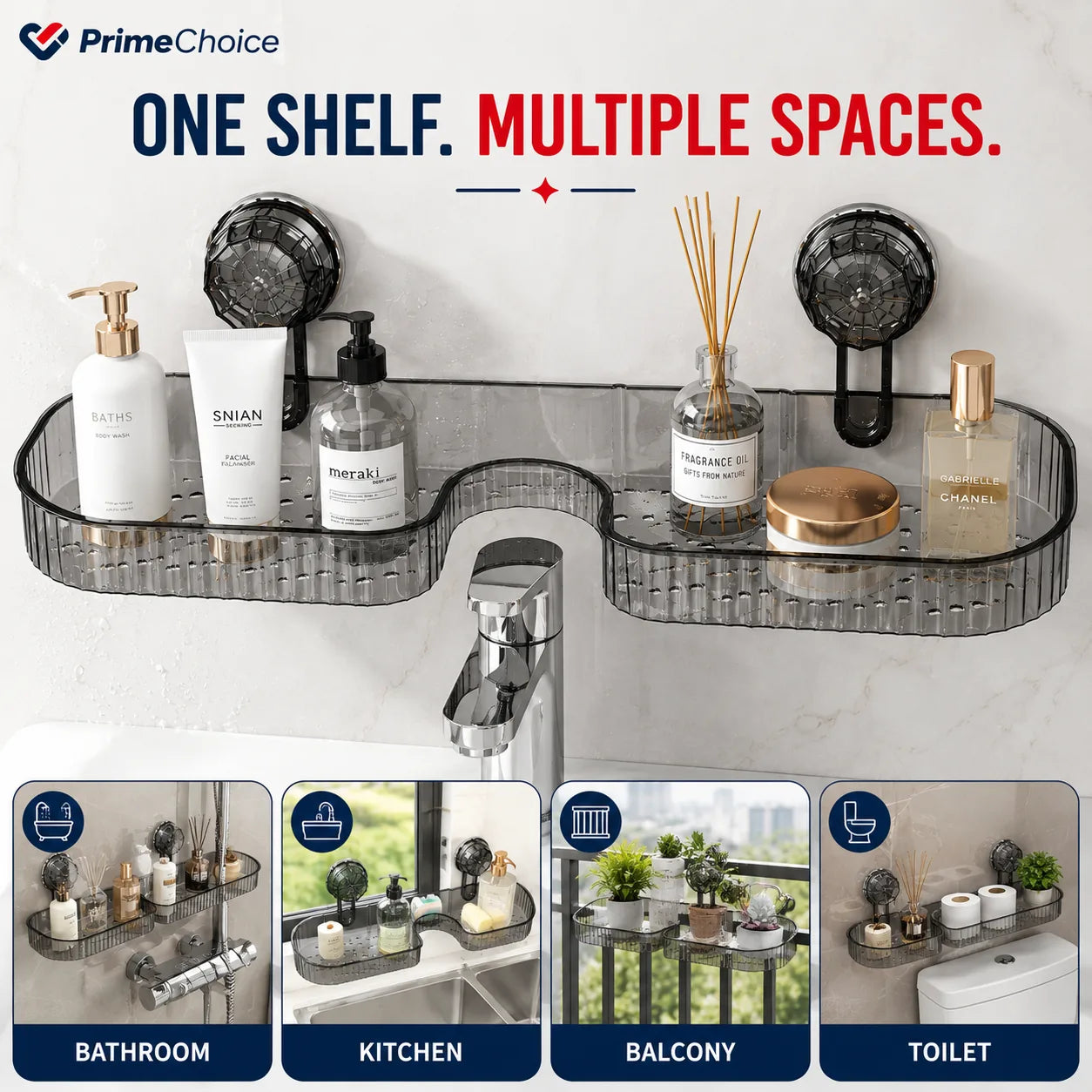 Suction Shelf for Sink Bathroom Storage Rack - Toothbrush Holder & Cosmetic Organizer
