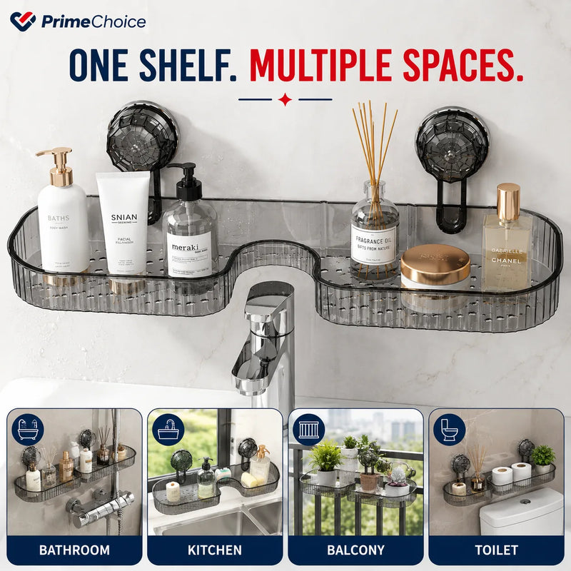 Suction Shelf for Sink Bathroom Storage Rack - Toothbrush Holder & Cosmetic Organizer