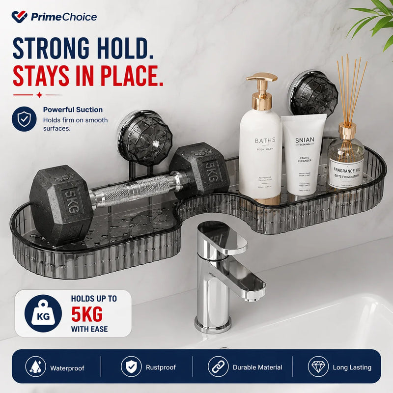 Suction Shelf for Sink Bathroom Storage Rack - Toothbrush Holder & Cosmetic Organizer